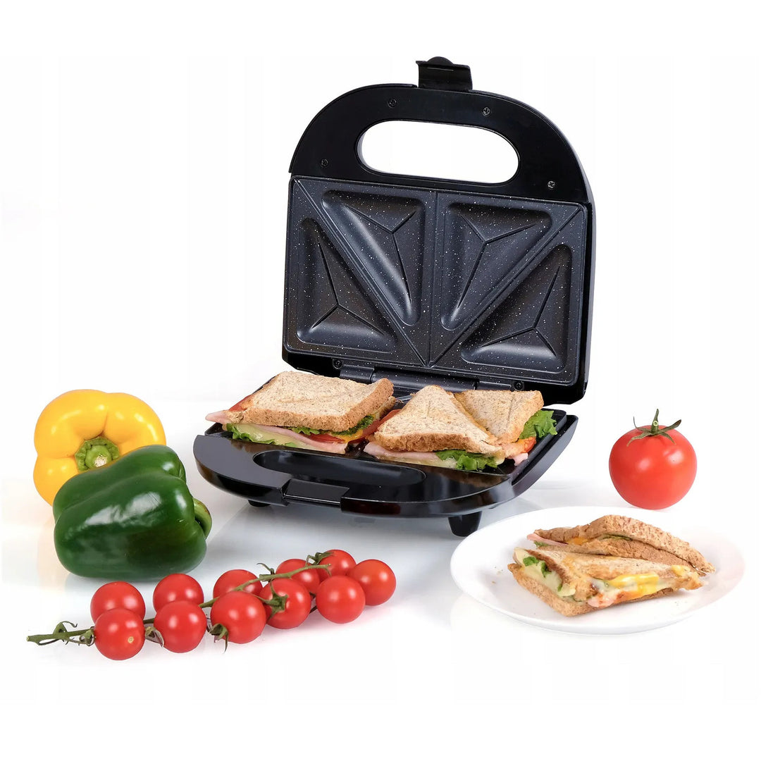 Eldom szendvicssütő, tapadásmentes kerámia bevonat, gyors fűtés, 750 W teljesítmény, azonnali tisztítás, LED jelzőfény, csúszásgátló talpak, ST11G