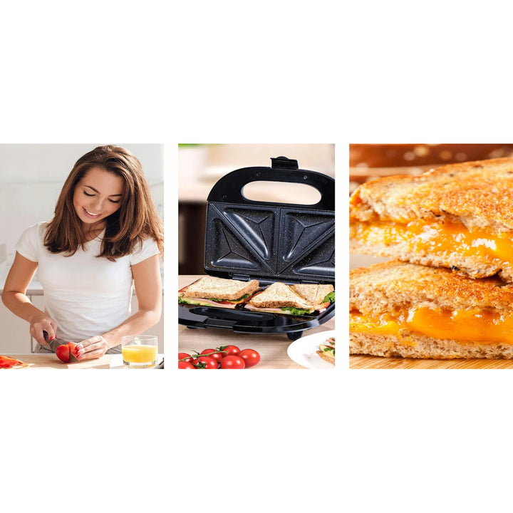 Eldom szendvicssütő, tapadásmentes kerámia bevonat, gyors fűtés, 750 W teljesítmény, azonnali tisztítás, LED jelzőfény, csúszásgátló talpak, ST11G