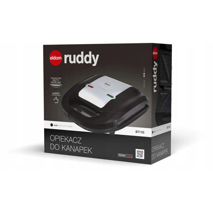 Eldom szendvicssütő, tapadásmentes kerámia bevonat, gyors fűtés, 750 W teljesítmény, azonnali tisztítás, LED jelzőfény, csúszásgátló talpak, ST11G
