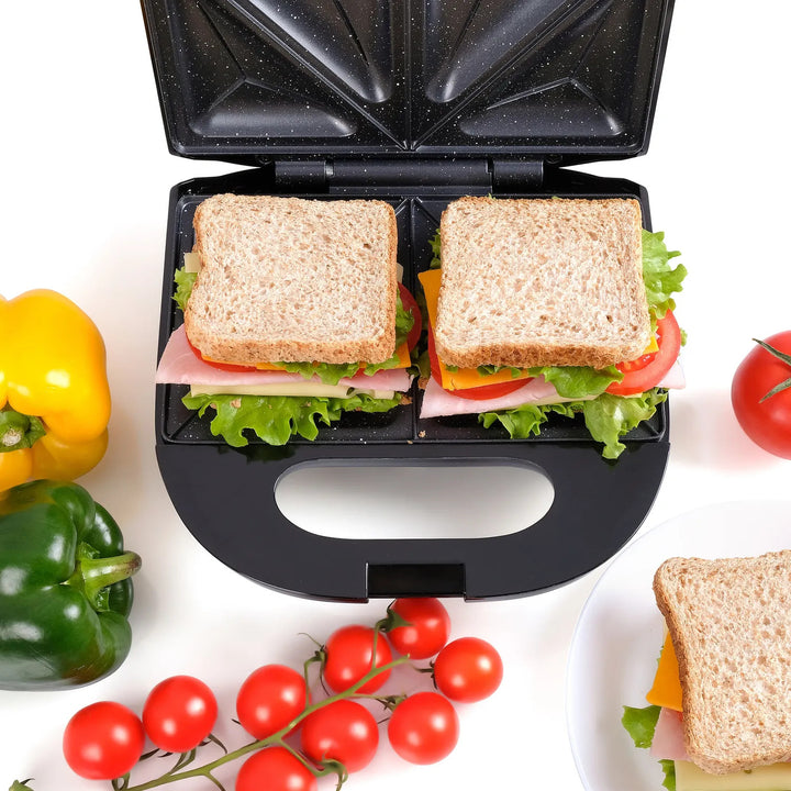 Eldom szendvicssütő, tapadásmentes kerámia bevonat, gyors fűtés, 750 W teljesítmény, azonnali tisztítás, LED jelzőfény, csúszásgátló talpak, ST11G