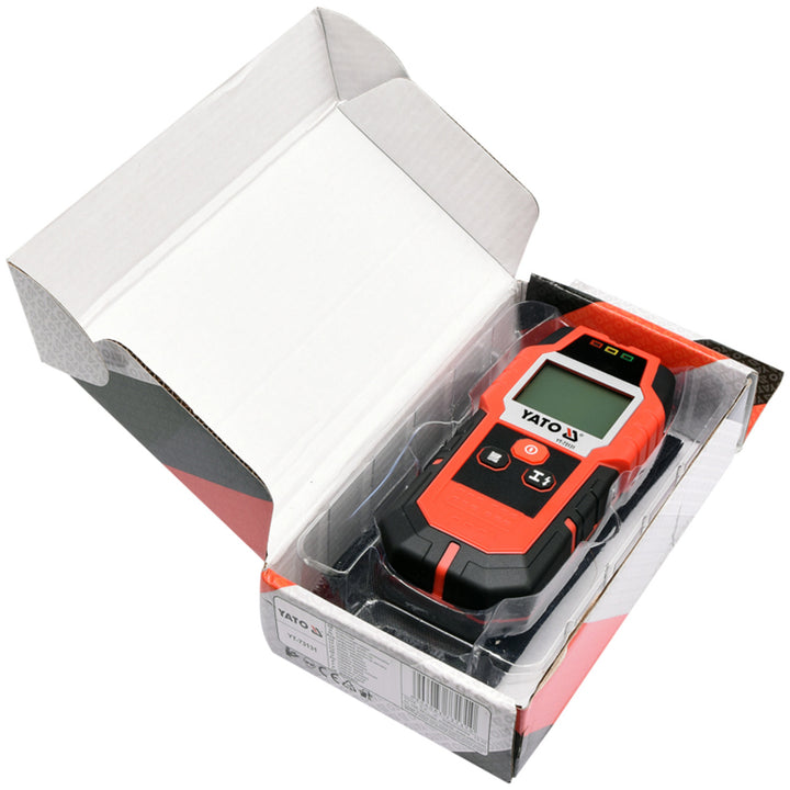 Professzionális Yato kábel- és profilérzékelő, nagy kijelző LED háttérvilágítással, fedéllel, hangjelzéssel és három jelző LED-del, érzékelési erősség beállítással, YT-73131