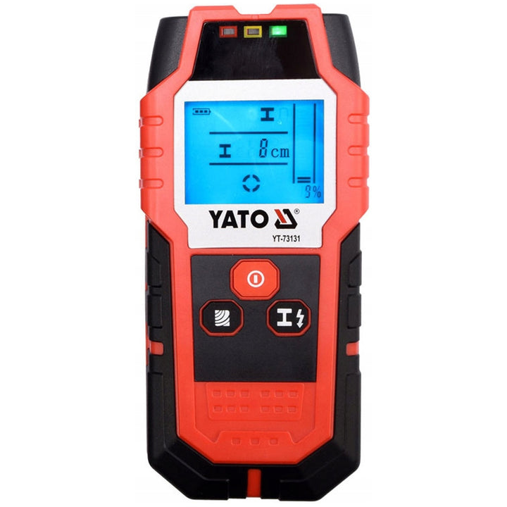 Professzionális Yato kábel- és profilérzékelő, nagy kijelző LED háttérvilágítással, fedéllel, hangjelzéssel és három jelző LED-del, érzékelési erősség beállítással, YT-73131