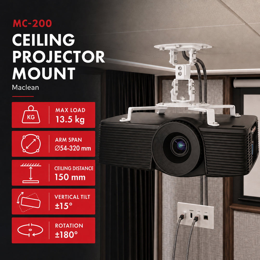 Maclean projektor mennyezeti tartója/akasztója, 54–320 mm, max. 13,5 kg, 360 fokos elforgatás, MC-200 W