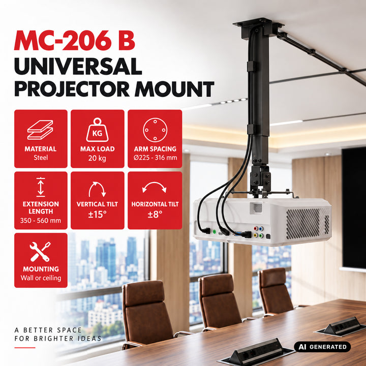 Maclean univerzális projektortartó / akasztó, fekete, 20 kg-ig, MC-206 B