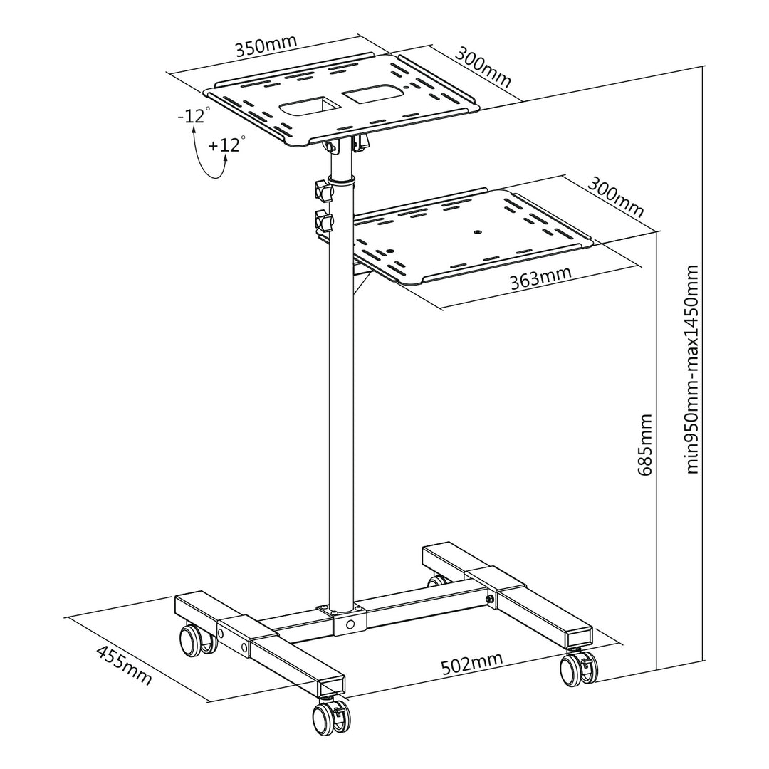 Maclean állítható, acélból készült, hordozható projektor-/laptop-asztal, max. 10 kg, MC-207