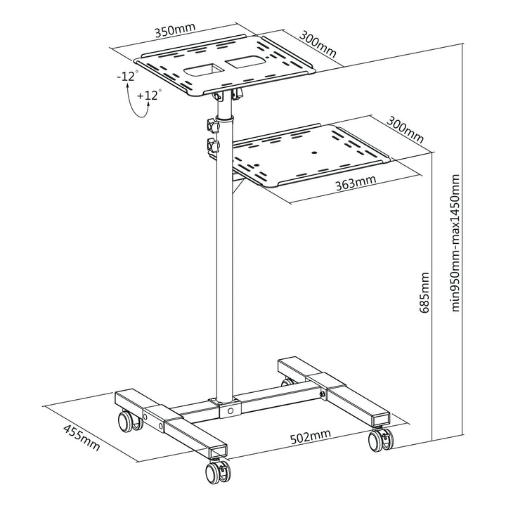 Maclean állítható, acélból készült, hordozható projektor-/laptop-asztal, max. 10 kg, MC-207