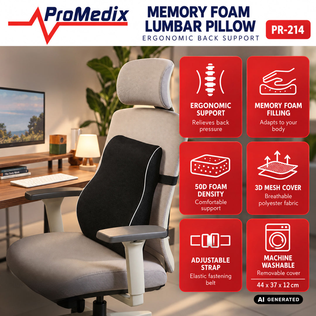 Promedix alakmemória-habból készült derékpárna, 44x37x12 cm, habsűrűség: 50D, PR-214