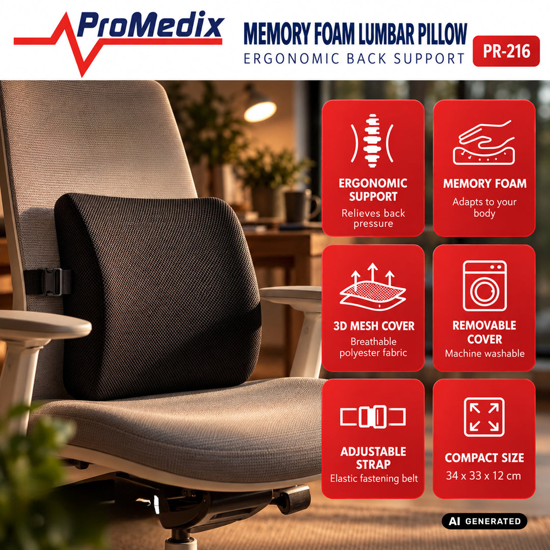 Promedix alakmemória habból készült derékpárna, 34x31x12 cm, a hab sűrűsége: 50D, PR-216