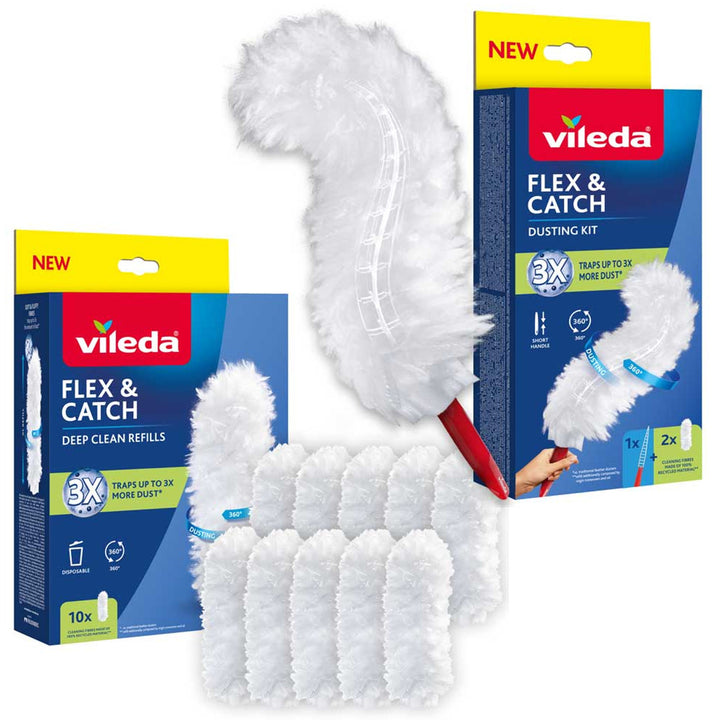Vileda Flex&Catch porlapát, rövid nyelű, csúszásgátló védelemmel, rugalmas fejjel + 10 db utántöltő
