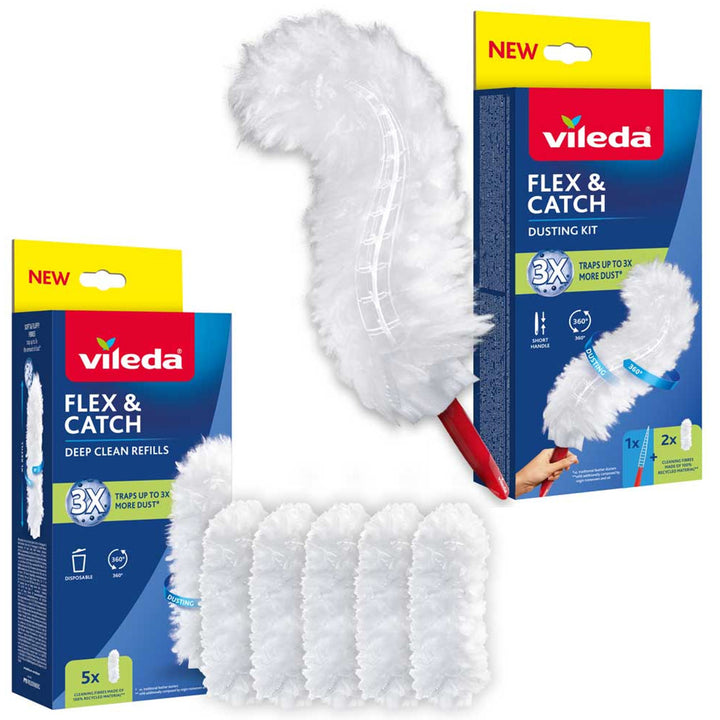 Vileda Flex&Catch porlapát, rövid nyelű, csúszásgátló védelemmel, rugalmas fejjel + 5 utántöltő