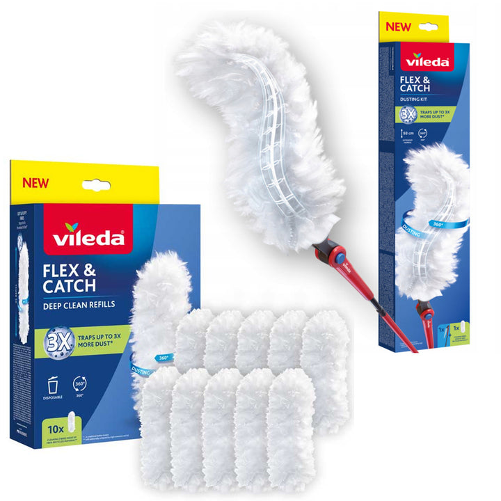 Vileda Flex&Catch porlapát, hosszú nyelű, csúszásgátló védelemmel, rugalmas fejjel + 10 porlapát-betét