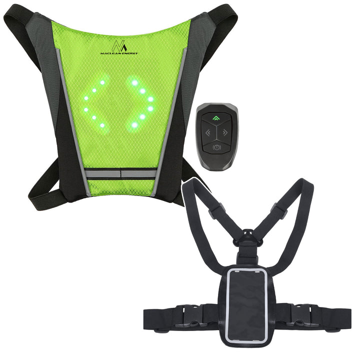 Hátizsák LED jelzőfénnyel, távirányítóval, vízálló: távirányító IPx5, hátizsák IPX2 + Maclean sporttelefon-heveder, univerzális, MC-446