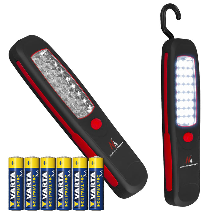 Maclean 24 LED műhelylámpa, mágnes, kampó, MCE03 2 darab + 6x Varta Industrial LR6/AA R-06 elem