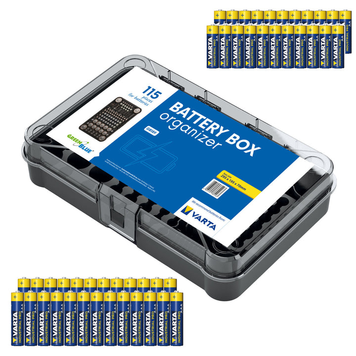 GreenBlue Varta Box GB189 elemszervező + 22 db Varta Industrial AA elem + 25 db Varta Industrial AAA elem
