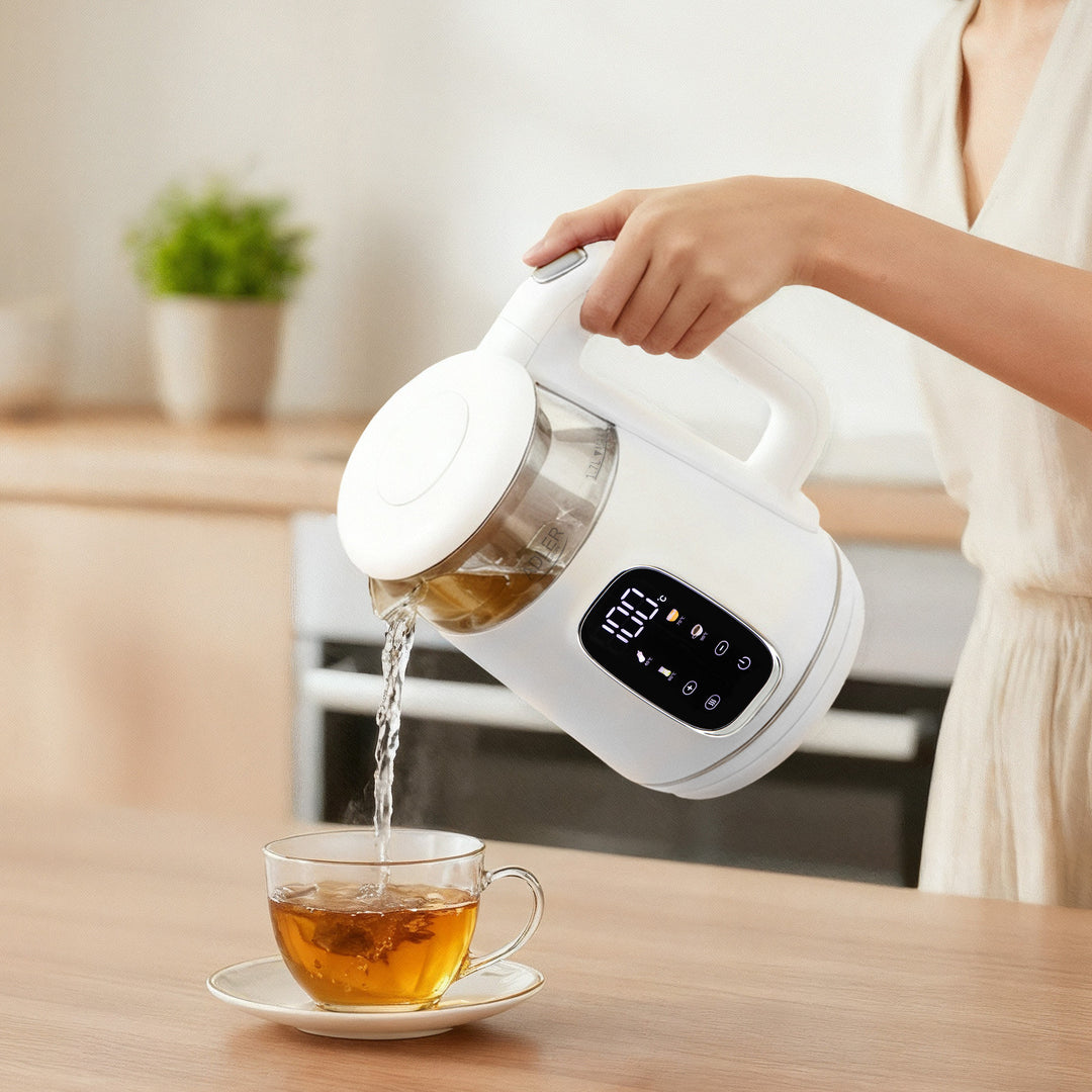 1,7 l-es üveg elektromos vízforraló hőmérséklet-szabályozóval, LED-es kijelzővel, 40–100 °C, Adler AD 1305 WS fehér