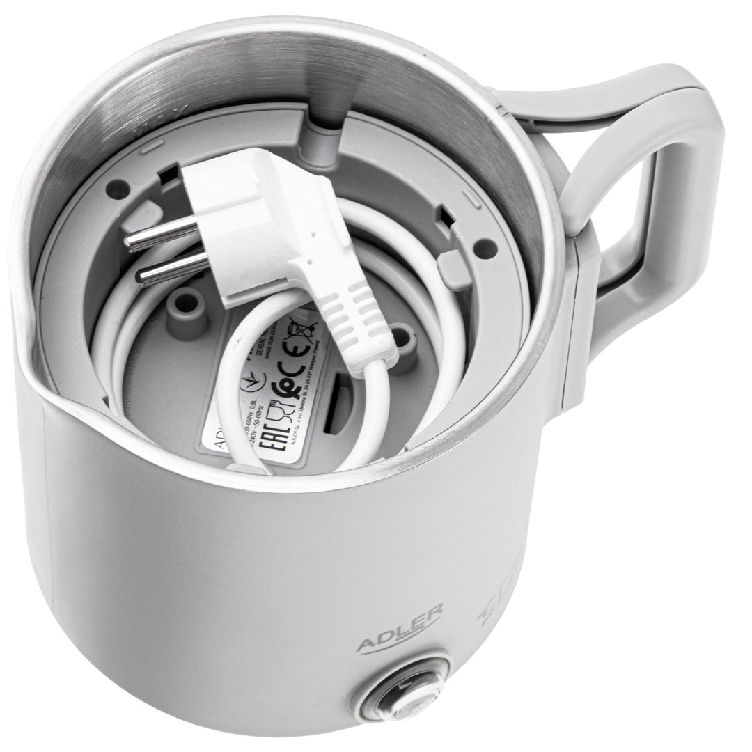 Adler elektromos vízforraló, utazó vízforraló, dupla falú, 0,8 l űrtartalom, max. teljesítmény 650 W, szürke, AD 1388