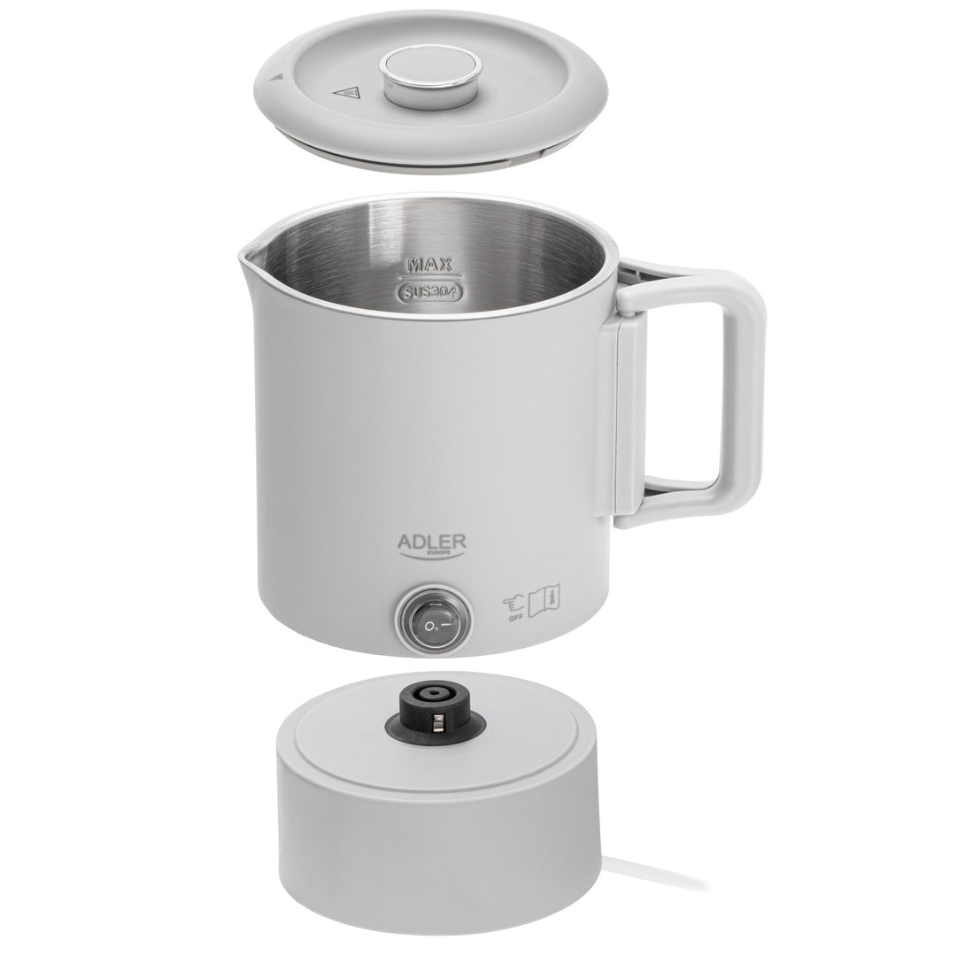 Adler elektromos vízforraló, utazó vízforraló, dupla falú, 0,8 l űrtartalom, max. teljesítmény 650 W, szürke, AD 1388