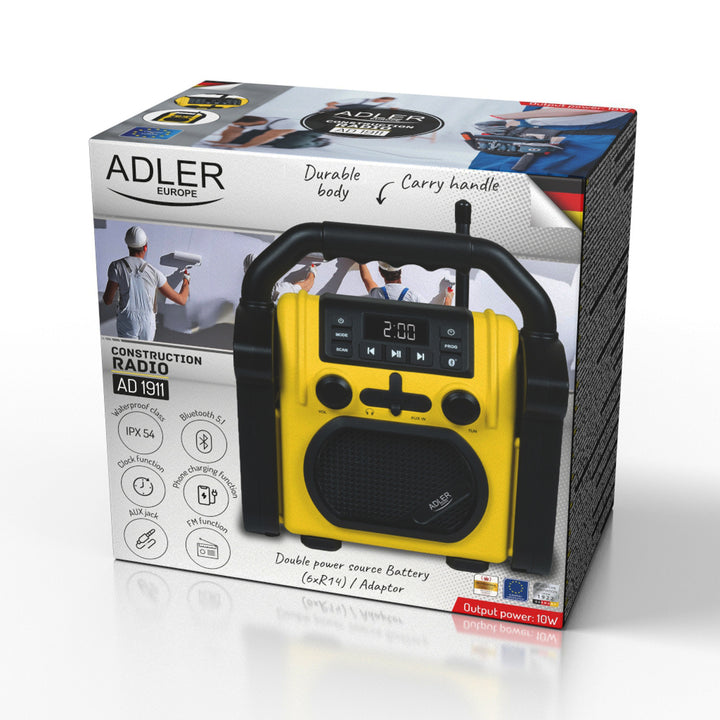 Adler építési rádió, Bluetooth 5.1, IPX 54, 10 W teljesítmény, AD 1911