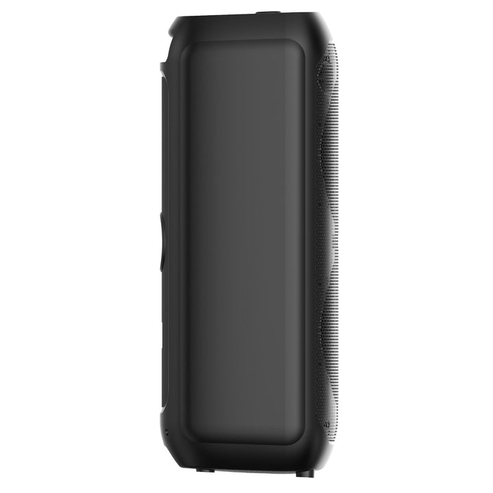 Nagy Bluetooth hangszóró, 120 W RMS/1400 W PMPO, két 8 hüvelykes hangszóró, hangszínszabályzó, karaoke funkció, MP3/microSD kártyák, USB, AUX, BT 5.3+EDR, kijelző, LED, beépített akkumulátor, távirányító, MT3185