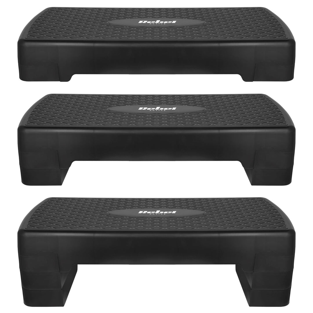 Rebel Active aerobik és fitnesz lépcső, 3 lépcső, 68 cm, fekete, RBA-3227-BK