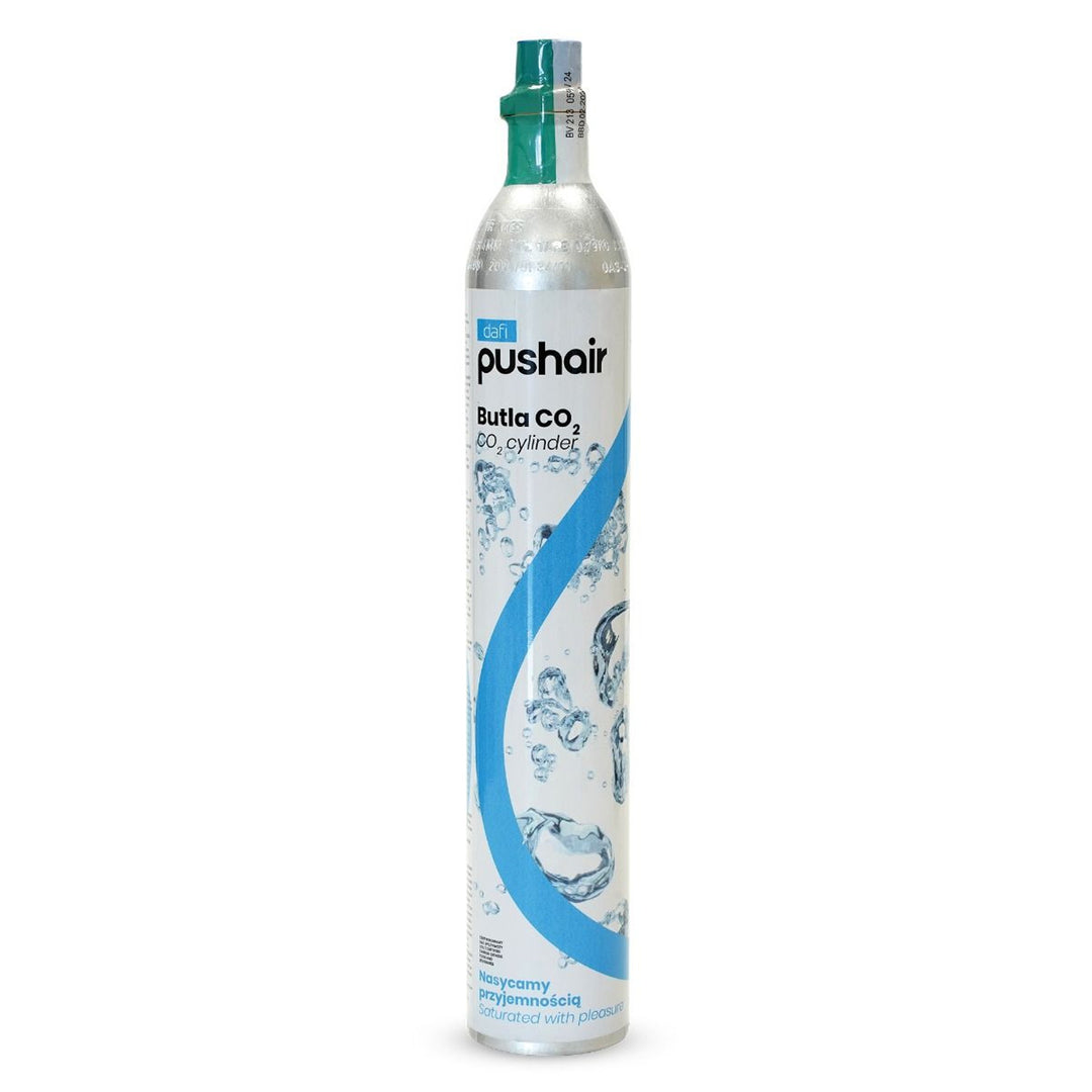 Dafi Push Air szénsavasító, fekete színű, a csomagban 2 db 0,7 l-es palack és egy CO2-patron