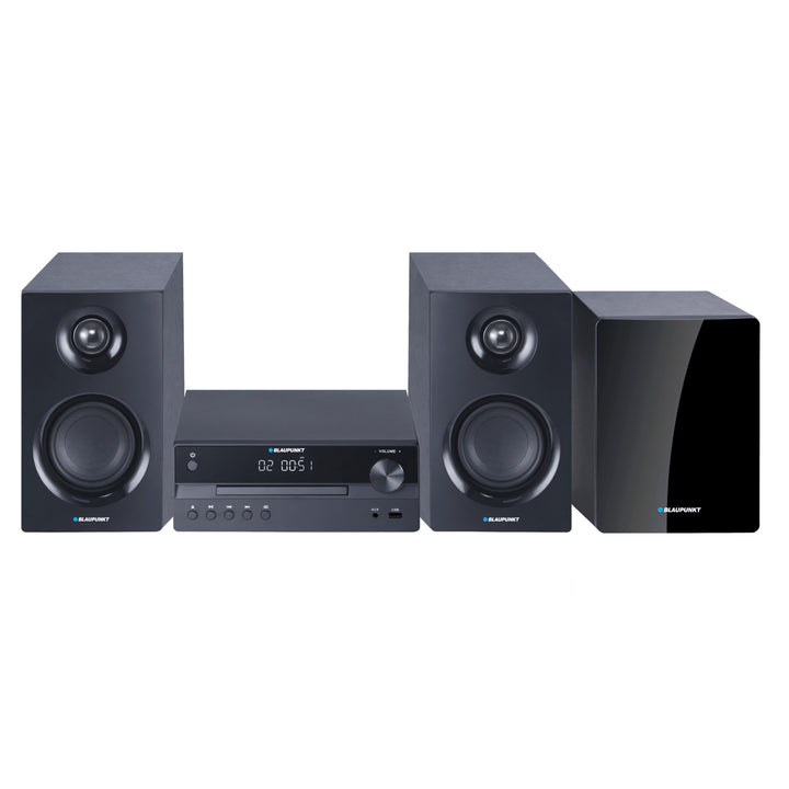 Blaupunkt mikrohangrendszer, 240 W teljesítmény, HDMI/CD/USB/FM/BT/PLL, paraméteres hangszínszabályzó, LED-kijelző, óra és ébresztőfunkció, fekete, MS55SUB