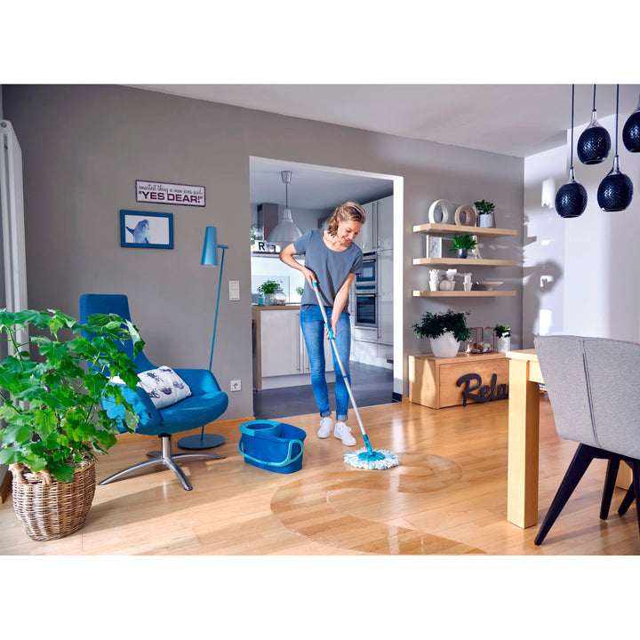 Leifheit Clean Twist szett, forgó felmosó és vödör, állítható nyélhossz, a vödör űrtartalma 6 l, Micro duo felmosófej, 52101