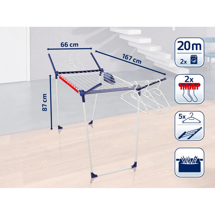 Leifheit Pegasus 200 Solid Comfort szárítóállvány, 20 m zsinórhossz, csúszásgátló talpak, időjárásálló, 2 ruhacsipesz, 81516