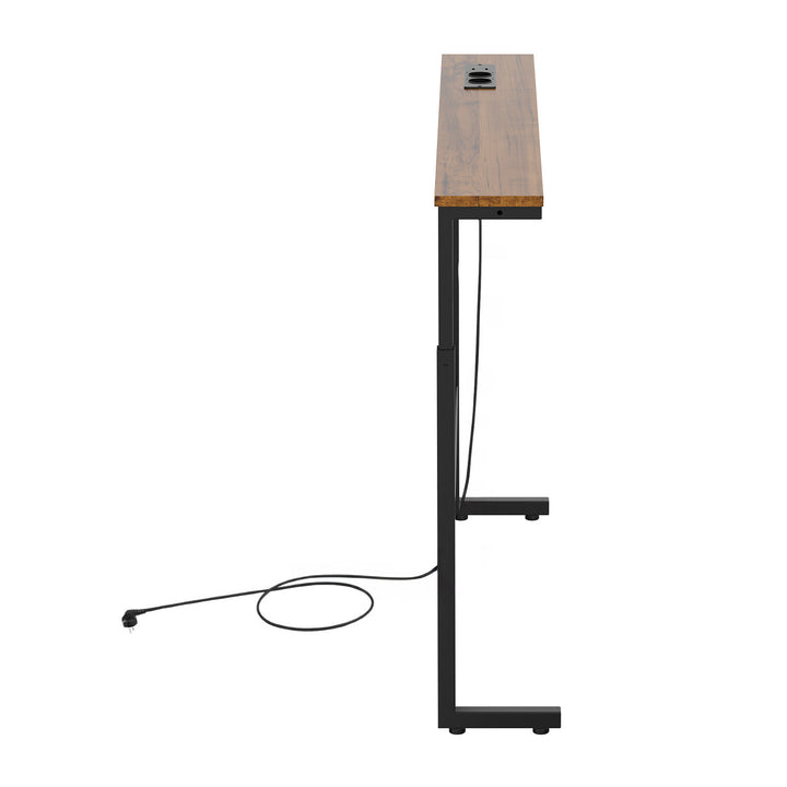 Maclean konzol / asztal töltőcsatlakozóval, fekete, rusztikus asztallappal, magasságállítható 62–83 cm, max. 25 kg, 2,5 m-es kábel, MC-140 B