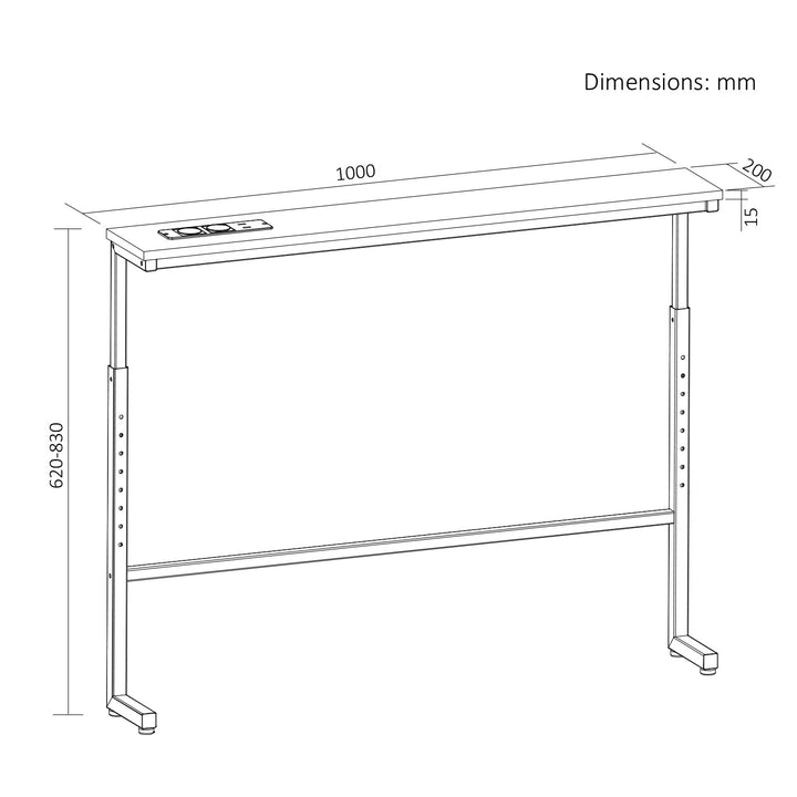 Maclean konzol / asztal töltőcsatlakozóval, fekete, rusztikus asztallappal, magasságállítható 62–83 cm, max. 25 kg, 2,5 m-es kábel, MC-140 B