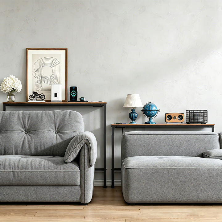 Maclean konzol / asztal töltőcsatlakozóval, fekete, rusztikus asztallappal, magasságállítható 62–83 cm, max. 25 kg, 2,5 m-es kábel, MC-140 B