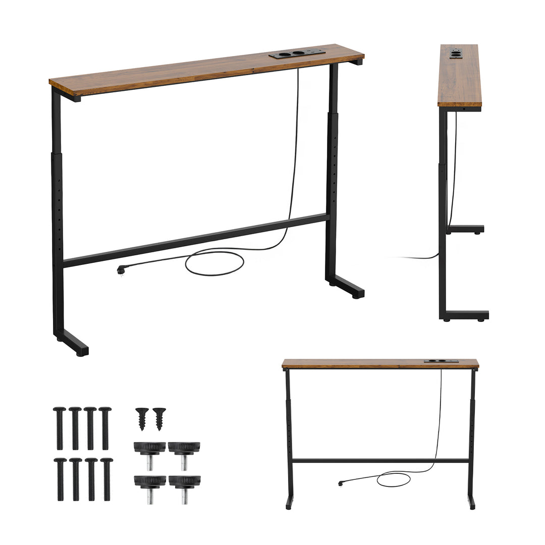 Maclean konzol / asztal töltőcsatlakozóval, fekete, rusztikus asztallappal, magasságállítható 62–83 cm, max. 25 kg, 2,5 m-es kábel, MC-140 B