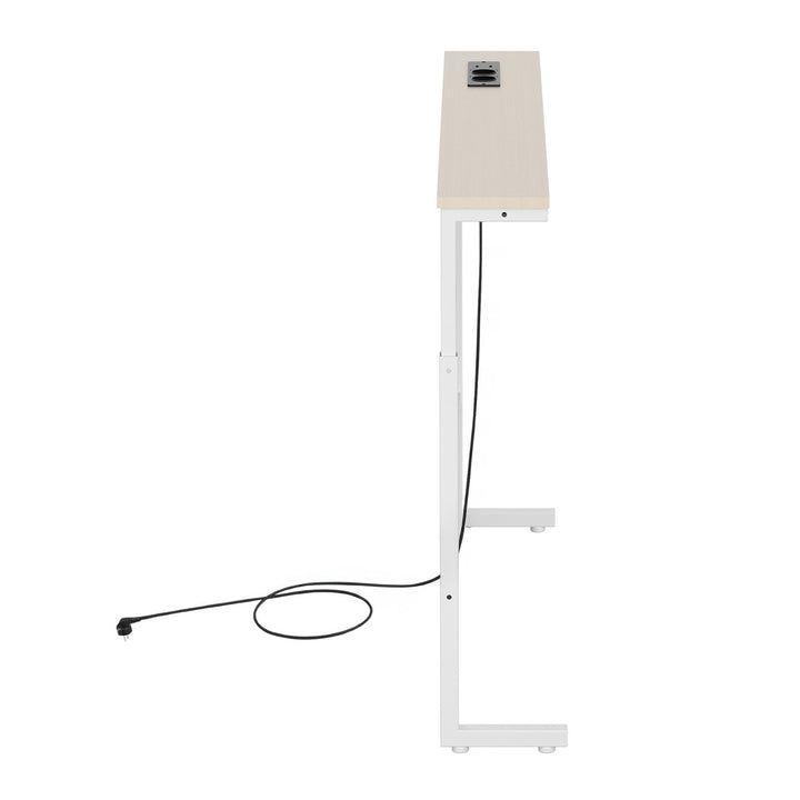Maclean konzol / asztal töltőcsatlakozóval, fehér, világos asztallappal, magasságállítható 62–83 cm, max. 25 kg, 2,5 m-es kábel, MC-140 W