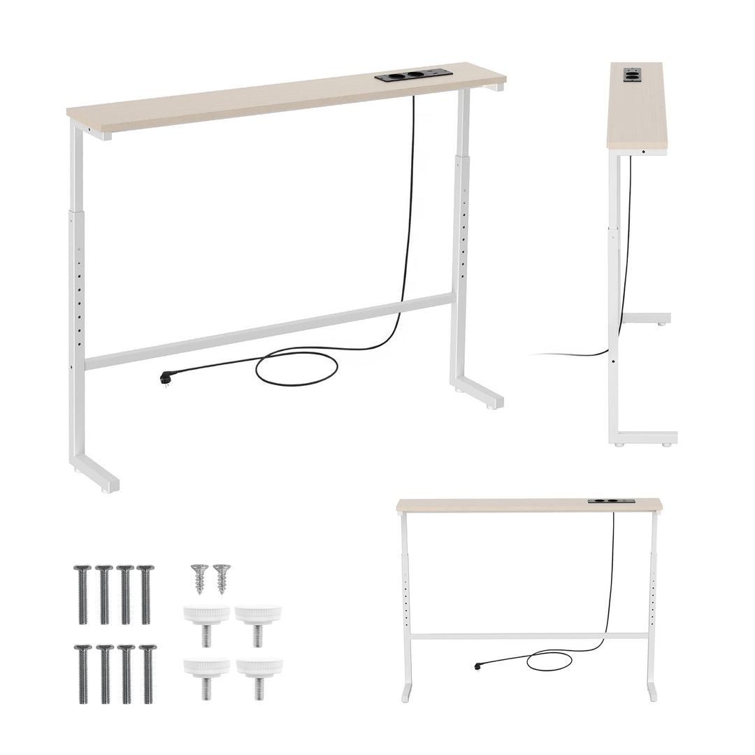 Maclean konzol / asztal töltőcsatlakozóval, fehér, világos asztallappal, magasságállítható 62–83 cm, max. 25 kg, 2,5 m-es kábel, MC-140 W