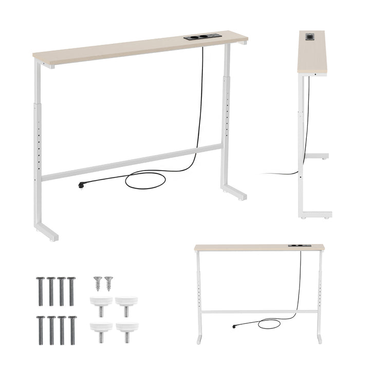 Maclean konzol / asztal töltőcsatlakozóval, fehér, világos asztallappal, magasságállítható 62–83 cm, max. 25 kg, 2,5 m-es kábel, MC-140 W