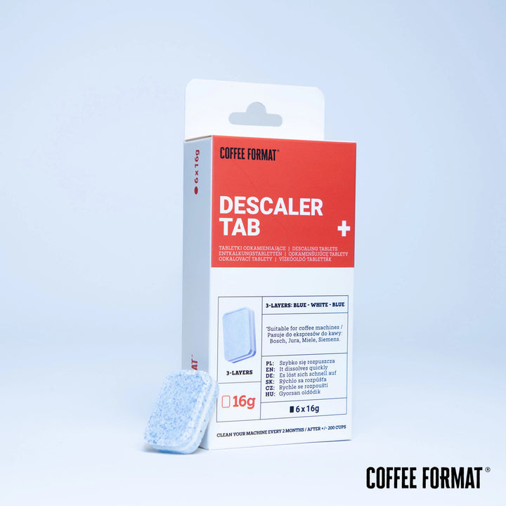Kávéfőző-tisztító tabletták szett, 2-phase Cleaning TABS+ 40 db × 3,5 g + kávéfőző-vízkőmentesítő tabletták, Descaler Tab+ 6 db × 16 g