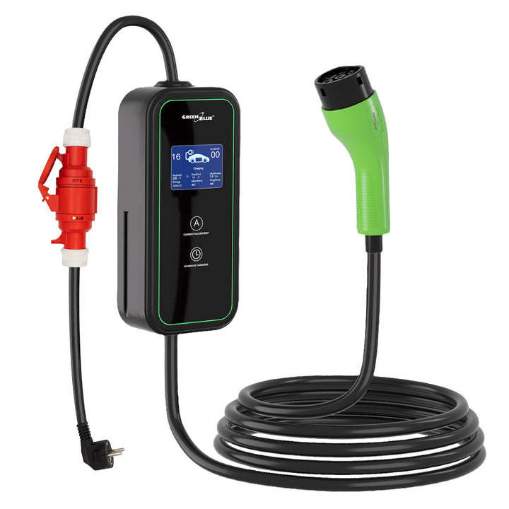 GreenBlue EV/PHEV töltő, hordozható, 2. típus, kábelhossz: 6,8 m, IP65, 11 kW, 220–380 V AC 50/60 Hz, 16 A, 3 fázis, GB1100