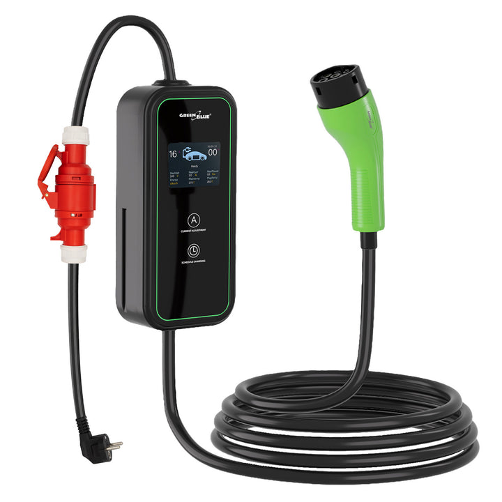 GreenBlue EV/PHEV töltő, hordozható, 2. típus, kábelhossz: 6,8 m, IP65, 11 kW, 220–380 V AC 50/60 Hz, 16 A, 3 fázis, GB1100
