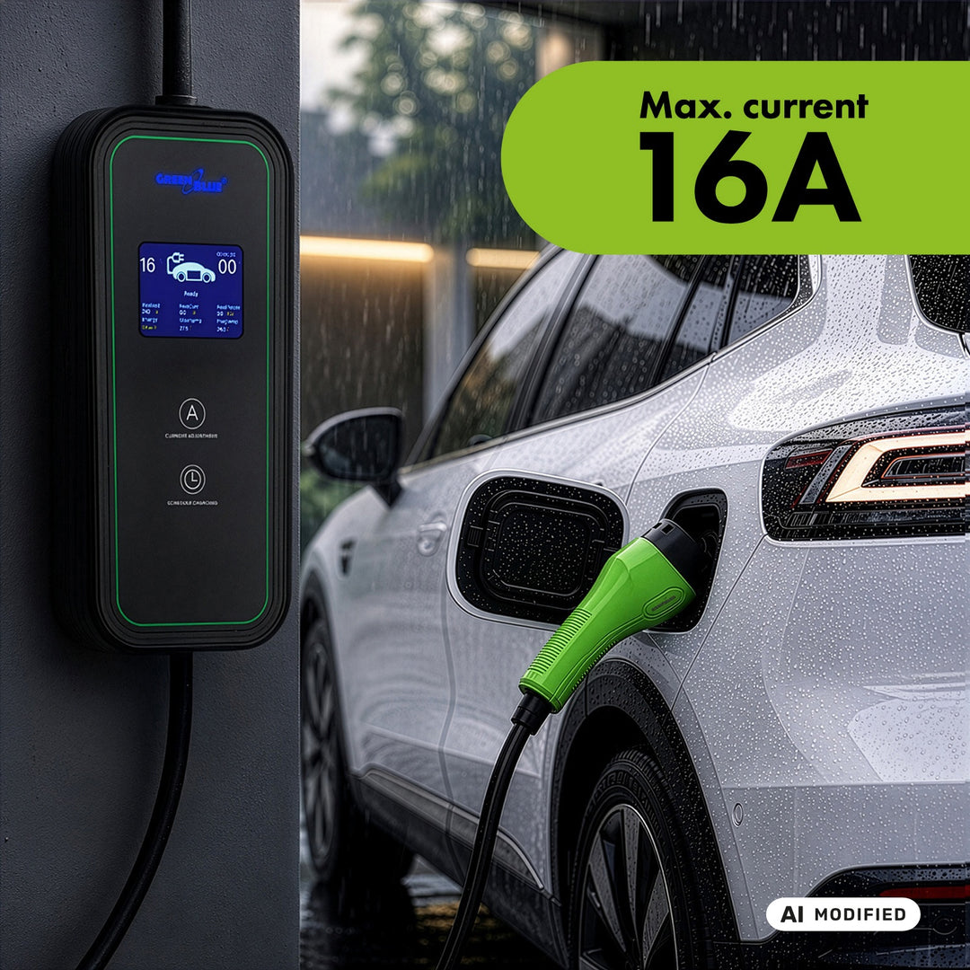 GreenBlue EV/PHEV töltő, hordozható, 2. típus, kábelhossz: 6,8 m, IP65, 11 kW, 220–380 V AC 50/60 Hz, 16 A, 3 fázis, GB1100