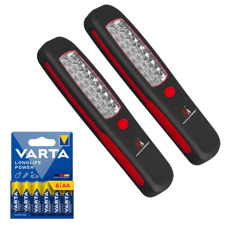 2 db Maclean 24 LED-es műhelylámpa, mágnes, akasztó, MCE03 + 6 db R-06, R06, AA, LR06 1,5 V-os VARTA Longlife Power elem