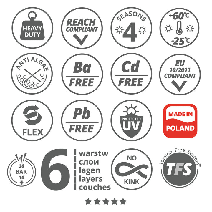 Vartco kerti tömlő, 6 rétegű, rugalmas, átmérő 1/2", hossz 100 m, Professional Plus