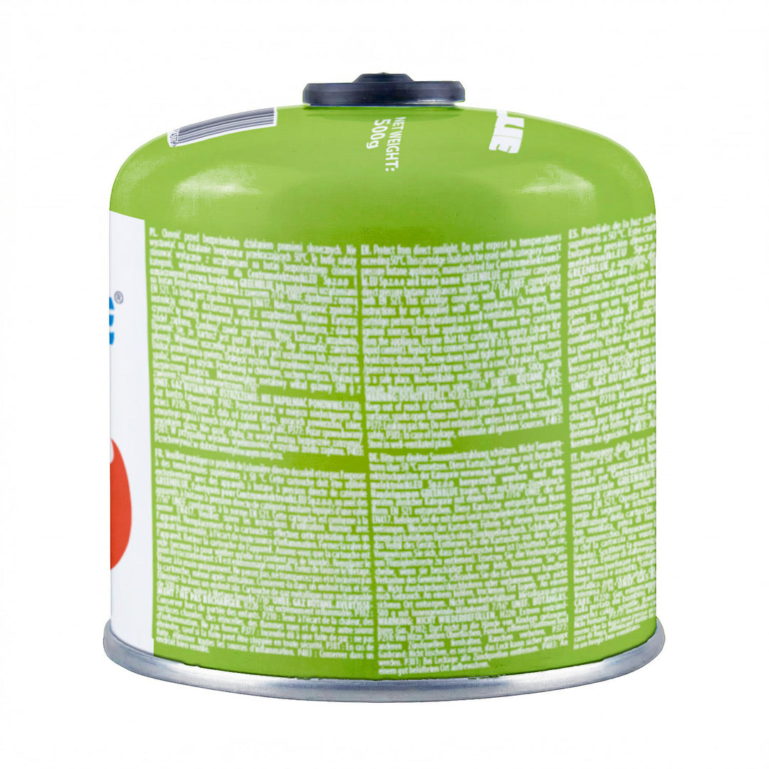 24 db 500 g-os GreenBlue gázpatron. Tanúsítvány: Pi 0437, EN417 szabványnak megfelelő, bután-propán, hőmérséklet-tartomány: -10 °C és +40 °C között, 7/16''-os menetes szelep, GB499