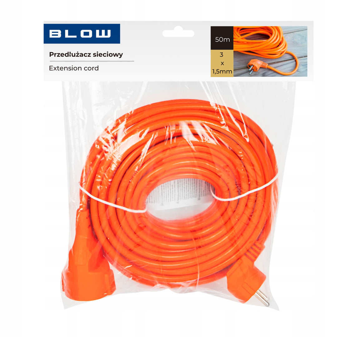 Blow hálózati hosszabbító, narancssárga színű, 50 m hosszú, földelt aljzattal, PR-160