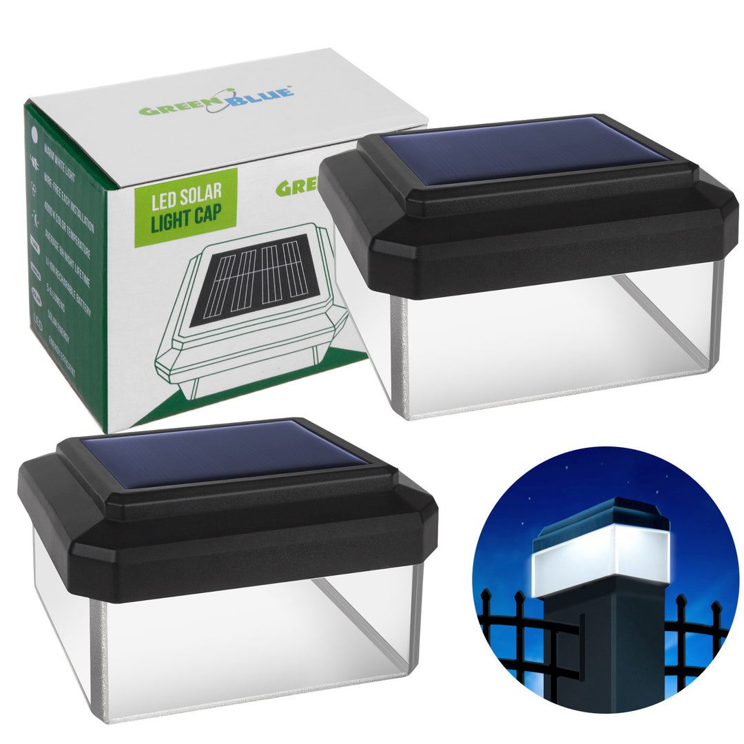 GreenBlue LED-es napelemes oszloplámpa, 60x40 mm, boríték alakú tető, GB125, 2 db
