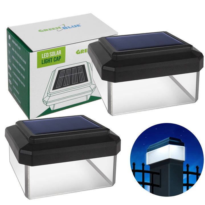 GreenBlue LED-es napelemes oszloplámpa, 60x40 mm, boríték alakú tető, GB125, 2 db