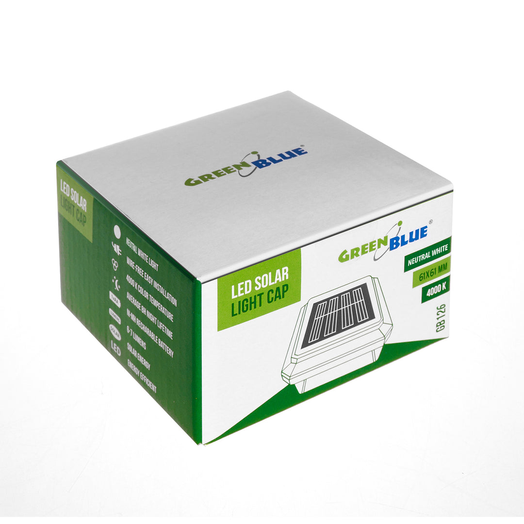 GreenBlue LED-es napelemes oszloplámpa, 60x60 mm, boríték alakú tető, GB126, 2 db