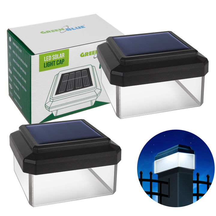 GreenBlue LED-es napelemes oszloplámpa, 60x60 mm, boríték alakú tető, GB126, 2 db