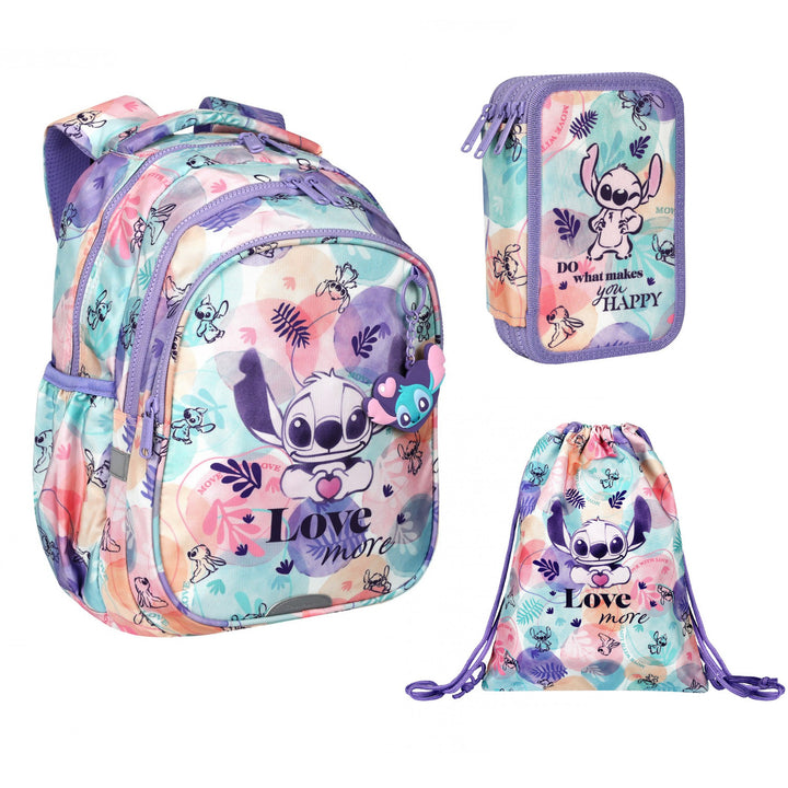 Stitch Coolpack iskolai szett, Jerry 2-rekeszes hátizsák (15"), Jumper 3 tolltartó és sportcipőzsák