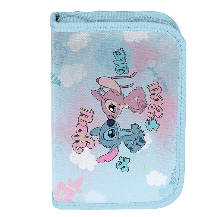 Stitch Paso iskolai szett, kétrekeszes hátizsák fényvisszaverő elemekkel és megerősített háttámlával, tolltartó tartalmatlanul, tolltartó-tartókkal, hátizsákra rögzíthető cipőzsák, DS26WW
