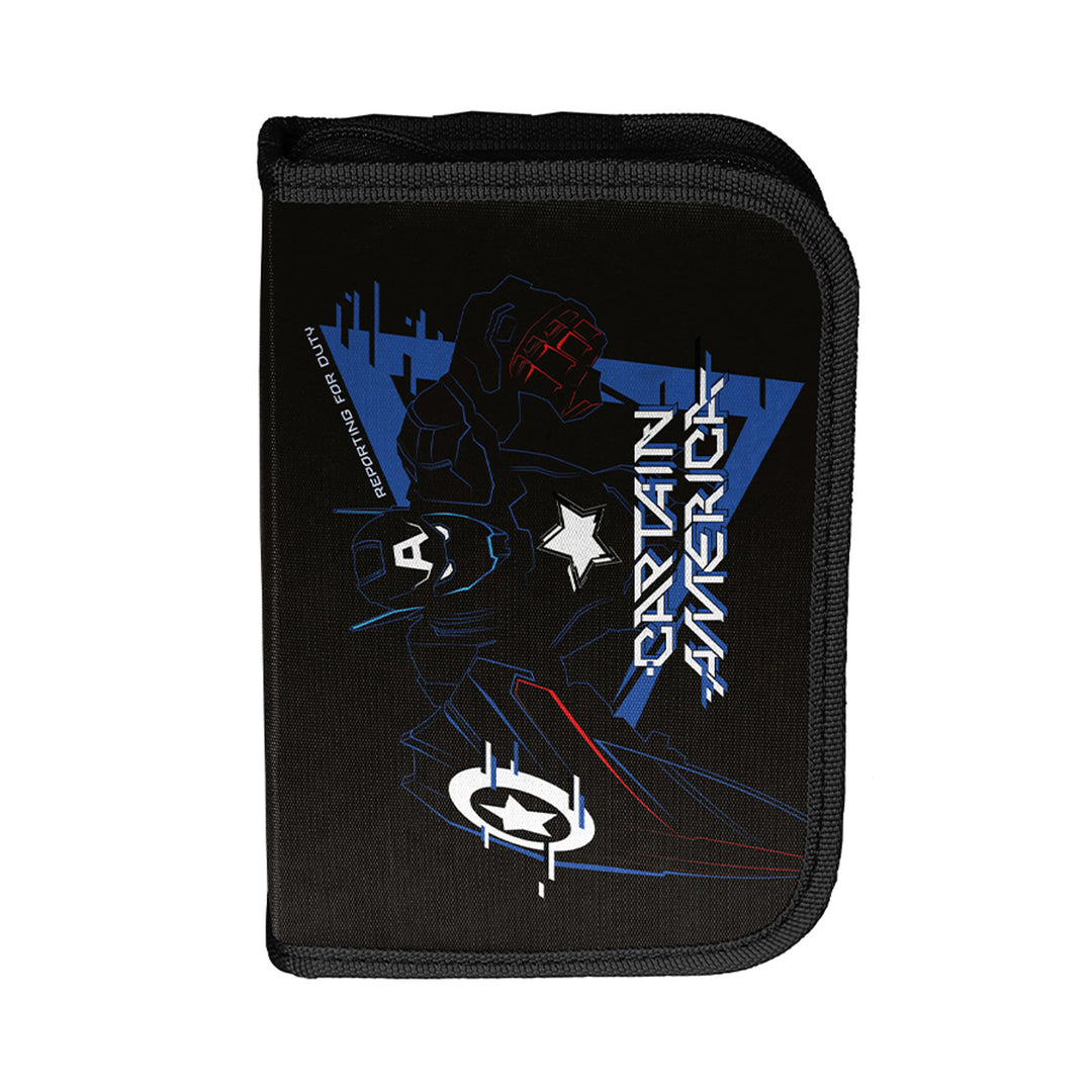 Captain America Paso iskolai szett, kétrekeszes hátizsák, fényvisszaverő elemekkel és megerősített háttámlával, tolltartó tartalmatlanul, tolltartó-tartókkal, hátizsákra akasztható cipőzsák, AV26KK